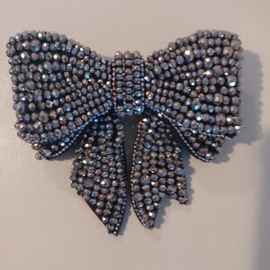 Large Bling Silver / Black Beaded Studded Bow Barrett Clip Hair